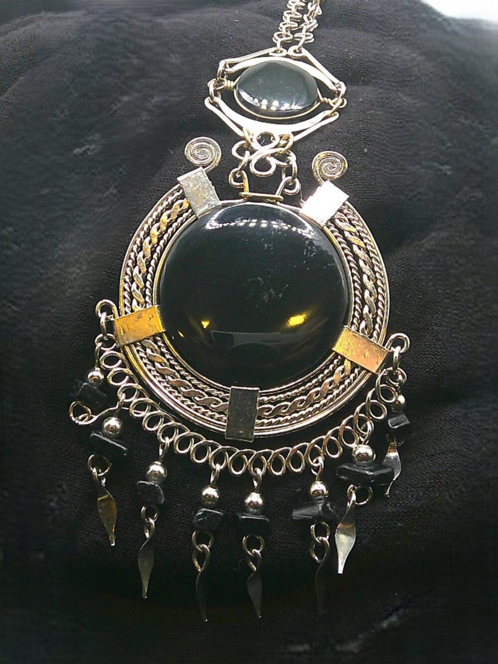 Onyx and German Silver Pendent Necklace
